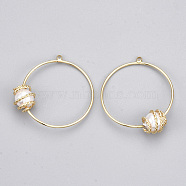 Brass Pendants, with ABS Plastic Imitation Pearl, Ring, Creamy White, Real 18K Gold Plated, 36~37x30x10mm, Hole: 1.5mm(KK-S348-224)