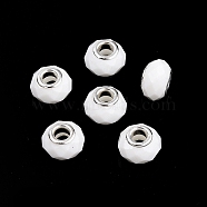 Glass European Beads, Large Hole Beads, with Brass Cores, Faceted, Rondelle, White, 13.5~14x9~9.5mm, Hole: 5mm(GPDL-N004-A14mm-B02)