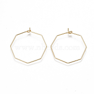 Brass Hoop Earring Findings, Wine Glass Charms Findings, Octagon, Nickel Free, Real 18K Gold Plated, 20 Gauge, 30~31x28x0.8mm, Pin: 0.8mm(X-KK-T038-428G)