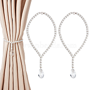Glass Pearl with Rhinestone Round Beaded Curtain Tiebacks, Faceted Teardrop Glass Pendant, White, 450mm, 2pcs/set(DIY-AB00016)
