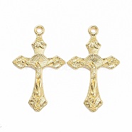 Tibetan Style Pendants, For Easter, Cadmium Free & Nickel Free & Lead Free, Crucifix Cross Pendant, Golden, 33.5x20.5x2.5mm, Hole: 2mm(TIBEP-LF11118Y-G-FF)