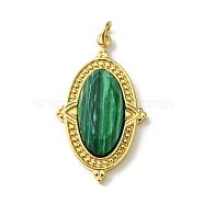 Ion Plating(IP) 304 Stainless Steel Pave Faceted Synthetic Malachite Pendants, Oval Charms, Real 14K Gold Plated, 24.5x14.5x4.5mm, Hole: 2.5mm(FIND-Z028-40B)