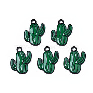 Rack Plating Alloy Enamel Spray Painted Pendants, Cadmium Free & Nickel Free & Lead Free, Cactus, Dark Green, 19.7x15x2.2mm, Hole: 2mm(ENAM-T011-158)