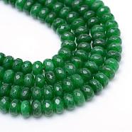 Natural White Jade Bead Strands, Dyed, Faceted, Rondelle, Green, 4~5x3mm, Hole: 0.5mm, about 115~120pcs/strand, 13.39~13.98 inch(34~35.5cm)(G-R343-2x4-12)
