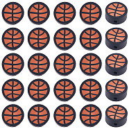 200Pcs Handmade Polymer Clay Beads, Flat Round with Basketball Pattern, Chocolate, 9.5x4mm, Hole: 1.8mm(CLAY-SC0001-57)