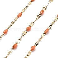 Ion Plating(IP) 304 Stainless Steel Dapped Chains, with Enamel, Soldered, with Spool, Orange, 11x2x2mm, about 32.81 Feet(10m)/Roll(CHS-K018-18G-03)