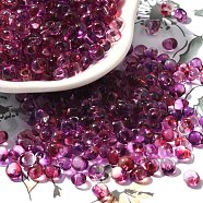 Transparent Baking Paint Glass Seed Beads, Two Tone, Fringe Teardrop Beads, Purple, 5.5x4.5x3.5mm, Hole: 1.2mm, about 2812pcs/pound(SEED-P006-02B-13)