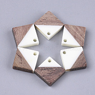 Resin & Walnut Wood Pendants, Rhombus, Creamy White, 16.5~17.5x17~18x3~4mm, Hole: 1.8mm, Side Length: 12~13mm(RESI-S358-31G)