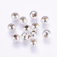 Iron Corrugated Beads, Silver Color Plated, Round, about 8mm in diameter, hole: 3mm, about 1563pcs/1000g(E300Y-S)