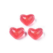 Translucent Acrylic Cabochons, with Glitter Powder, Heart, Crimson, 14x18x12mm(TACR-N006-10C)