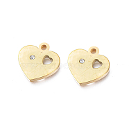 Ion Plating(IP) 304 Stainless Steel Charms, Manual Polishing, with Crystal Rhinestone, Heart, for Valentine's day, Golden, 12.5x11x1.2mm, Hole: 1.8mm(STAS-L245-001G)