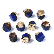 Assembled Synthetic Bronzite and Lapis Lazuli Charms, with Light Gold Brass Loop, Faceted, Octagon, 11~13x8~9x8~9mm, Hole: 1.6~1.8mm(G-N330-47A)
