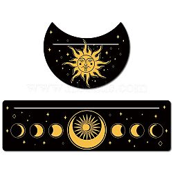 Gorgecraft 2Pcs 2 Style Carved Wood Candle Holders, Wooden Card Stand for Tarot, Witch Divination Tools, Moon-shaped & Rectangle, Black, Mixed Patterns, 130~254x76.2~100x5mm, 1pc/style(DJEW-GF0001-49K)