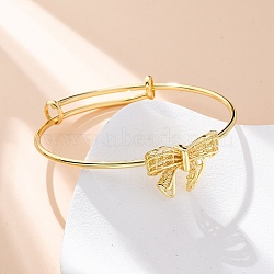 Brass Cuff Bangles for Women, Bowknot, Rack Plating, Cadmium Free & Lead Free, Lasting Plated, Real 18K Gold Plated, Inner Diameter: 2-1/2 inch(6.25cm)(BJEW-U025-04G)