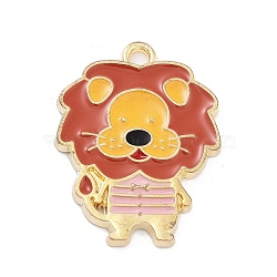 Light Gold Plated Alloy Enamel Pendants, Cadmium Free & Lead Free, Lion Charm, Pink, 22.5x17x2mm, Hole: 1.6mm(ENAM-M219-13KCG-02)