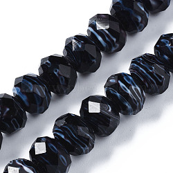 Handmade Lampwork Beads Strands, Abacus, Faceted, Black, 11.5x8.5mm, Hole: 1.5mm, about 45pcs/strand, 15.16 inch(38.5cm)(LAMP-T007-12A)
