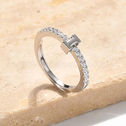 S925 Sterling Silver Adjustable Letter Rings for Women, with Micro Pave Cubic Zirconia, Letter I, 2mm,US Size 5 1/2(16.1mm), Letter: 5x3mm(RJEW-M068-01P-I)