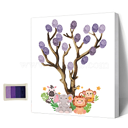 Canvas Fingerprint Painting, with Wood Frame and 1 Box Four Color Printing Mud and 2Pcs Traceless Nail, Animal Pattern, 24.5x19.5cm(DIY-WH0466-002)