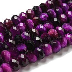 Natural Tiger Eye Beads Strands, Faceted, Dyed, Rondelle, Purple, 6x4~4.5mm, Hole: 1mm, about 91pcs/strand, 15.31''~15.35''(38.9~39cm)(G-K351-B04-02)