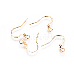 PVD Vacuum Plating 304 Stainless Steel French Earring Hooks, Flat Earring Hooks, with Horizontal Loop, Golden, 16x16.5x2.5mm, Hole: 2mm, 22 Gauge, Pin: 0.6mm(STAS-I120-22-G)