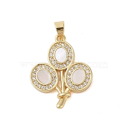 Brass Micro Pave Clear Cubic Zirconia Pendant, with Shell, Balloon, Real 18K Gold Plated, 21.5x17.5x3.5mm, Hole: 3.5x2.5mm(KK-I712-31G)