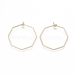 Brass Hoop Earring Findings, Wine Glass Charms Findings, Octagon, Nickel Free, Real 18K Gold Plated, 20 Gauge, 30~31x28x0.8mm, Pin: 0.8mm(X-KK-T038-428G)