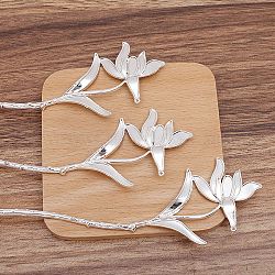 Ancient Style Alloy Hair Stick Finding, for DIY Jewelry Accessories, Flower, Silver, 180x47mm, 10pcs/set(PW-WGB50DE-01)