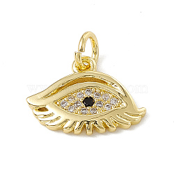 Brass Micro Pave Cubic Zirconia Charms, with Jump Ring, Eye Charm, Real 18K Gold Plated, 11x15x1.5mm, Hole: 3mm(ZIRC-F132-26G)