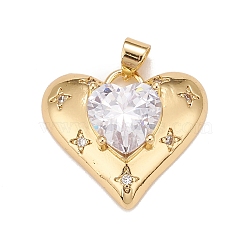 Brass Micro Pave Cubic Zirconia Pendants, Real 18K Gold Plated, Lead Free & Cadmium Free, Heart, Clear, 20x23x7mm, Hole: 4x3mm(KK-A161-32G-B)