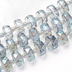 Electroplat Glass Beads Strands, Rainbow Plated, Faceted, Rondelle, Dark Turquoise, 8x5mm, Hole: 1.2mm, about 80pcs/strand, 22.83 inch(EGLA-Q092-8mm-D08)