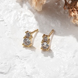 Brass Micro Pave Clear Cubic Zirconia Stud Earrings, Lead Free & Cadmium Free, Long-Lasting Plated, Rack Plating, Real 18K Gold Plated, 5.5x3mm(EJEW-R016-01G-02)