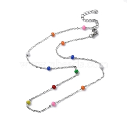 304 Stainless Steel with Enamel Satellite Chain Necklaces, Colorful, 16.54 inch(42cm).(NJEW-G117-01P-01)
