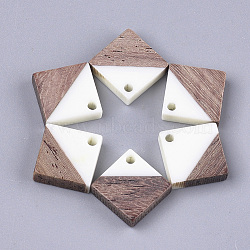 Resin & Walnut Wood Pendants, Rhombus, Creamy White, 16.5~17.5x17~18x3~4mm, Hole: 1.8mm, Side Length: 12~13mm(RESI-S358-31G)