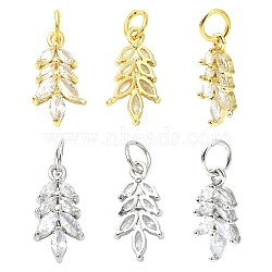 10Pcs 2 Colors Rack Plating Brass Pave Cubic Zirconia Pendants, Leaf Charms, with Jump Ring, Long-Lasting Plated, Lead Free & Cadmium Free, Mixed Color, 16x8x3mm, Hole: 4mm, 5pcs/color(KK-YW0004-32)