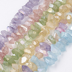 Electroplated Natural Quartz Crystal Bead Strands, Dyed, Frosted, Nuggets, Mixed Color, 15~25x7.5~15x6~18mm, Hole: 1mm, about 30~40pcs/strand, 15.7 inch(G-F336-04)