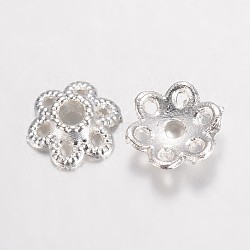 Alloy Fancy Bead Caps, Hollow 6-Petal Flower, Silver Color Plated, 6.5x2mm, Hole: 1mm(X-PALLOY-D348-42S)