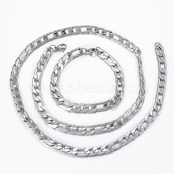 Trendy Men's 304 Stainless Steel Figaro Chain Necklaces and Bracelets Jewelry Sets, with Lobster Claw Clasps, Stainless Steel Color, 27.55 inches(70cm); 210mm(SJEW-L186-03P)