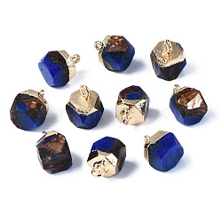 Assembled Synthetic Bronzite and Lapis Lazuli Charms, with Light Gold Brass Loop, Faceted, Octagon, 11~13x8~9x8~9mm, Hole: 1.6~1.8mm(G-N330-47A)