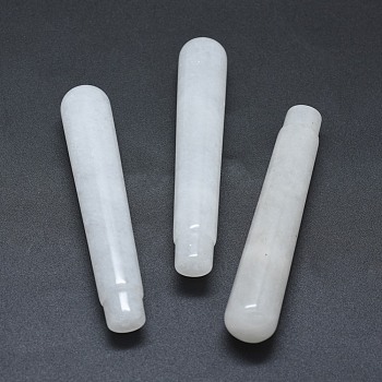 Natural White Jade Beads, No Hole/Undrilled, For Wire Wrapped Pendant Making, Column, 71.5x12~12.5mm