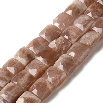Natural Sunstone Beads Strands, Faceted, Square, 9~10.5x10~10.5x6mm, Hole: 1mm, about 18~20pcs/strand, 7.09~7.68 inch (18~19.5cm)