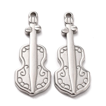 304 Stainless Steel Pendants Cabochon Enamel Settings, Violin, Stainless Steel Color, 30x12x2mm, Hole: 1.8mm