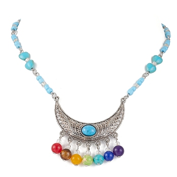 Gemstone Pendant Necklaces, with Glass Seed Bead, Colorful, 17.52 inch(44.5cm)