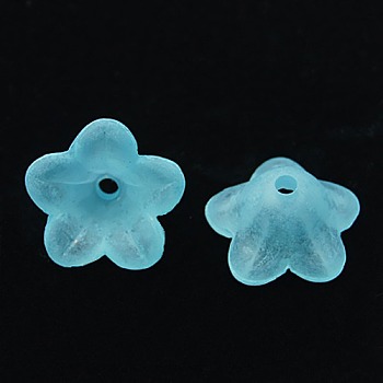 Dyed Chunky Turquoise Transparent Frosted Flower Acrylic Beads, about 13mm in diameter, 7mm thick, hole:1mm