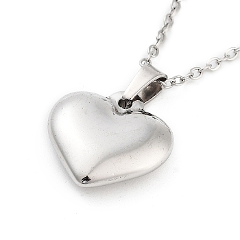 Heart 304 Stainless Steel Pendant Necklaces, Cable Chains Necklaces for Women, Stainless Steel Color, 15.75 inch(40cm), pendant: 16.5x16mm