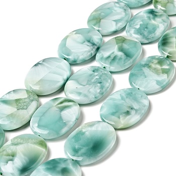 Natural Glass Beads Strands, Grade AB+, Egg, Aqua Blue, 40x30x7.5~9mm, Hole: 1.6mm, about 10pcs/strand, 15.5~15.7''(39.37~39.88cm)