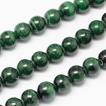 Natural Malachite Bead Strands, Round, 3mm, Hole: 0.3mm, about 120pcs/strand, 15.7 inch
