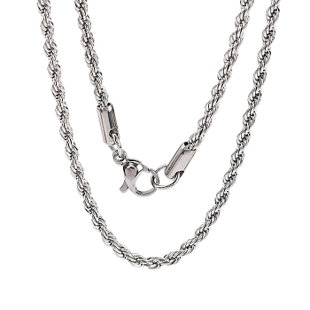 304 Stainless Steel Rope Chain Necklaces, Stainless Steel Color, 17.7 inch(45cm), 2.3mm