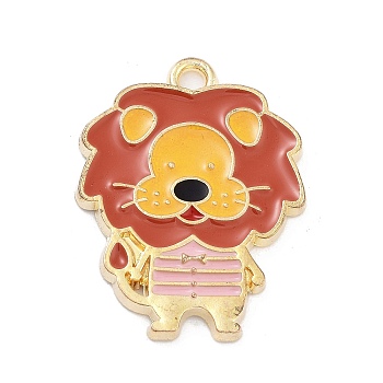 Light Gold Plated Alloy Enamel Pendants, Cadmium Free & Lead Free, Lion Charm, Pink, 22.5x17x2mm, Hole: 1.6mm