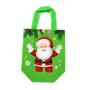 Christmas Theme Laminated Non-Woven Waterproof Bags, Heavy Duty Storage Reusable Shopping Bags, Rectangle with Handles, Lime, Santa Claus Pattern, 21.5x11x21.2cm