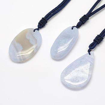 Natural Blue Lace Agate Pendant Necklaces, with Nylon Cord, Nuggets, 27.1 inch(69cm), 3.5mm